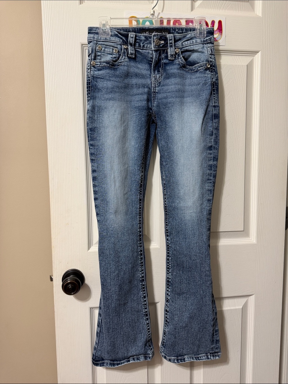 Women's Light Blue Flare Jeans - Mid-Rise Stretch